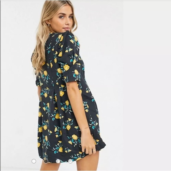 Free People Black Yellow Floral tunic dress NWT - Picture 3 of 8